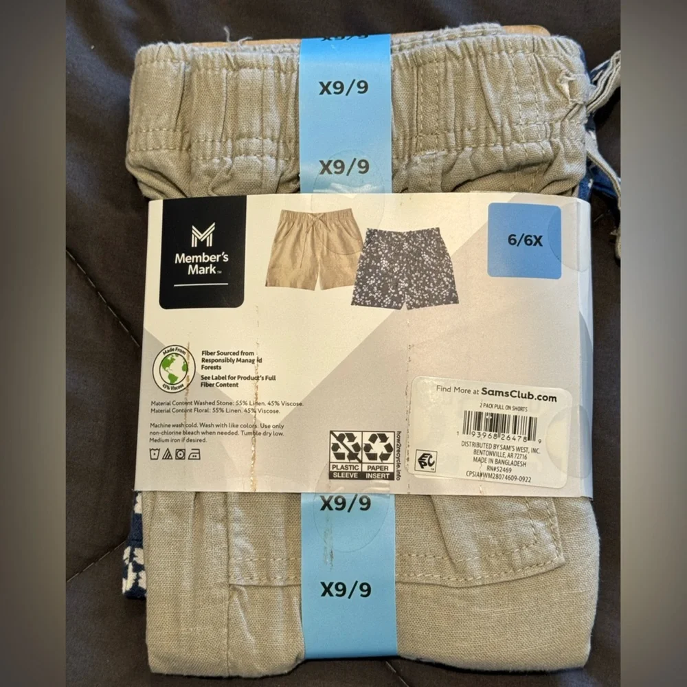 Member's Mark Blue and Tan Pull On Shorts 2 Pack sz 6/6x NWT